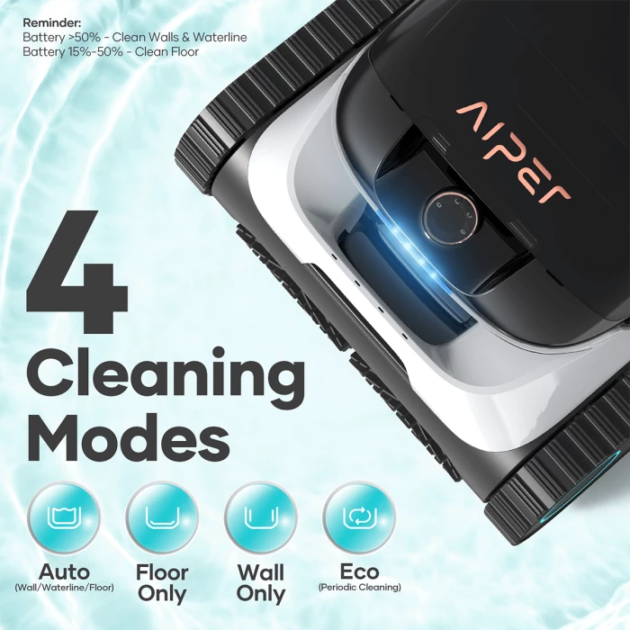 Robot pastrues pishine AIPER Scuba N1, me bateri 150 min, 300 LPM, kosh filtri 3.5L, bardhë/zi, paketë me karikues & aksesorë