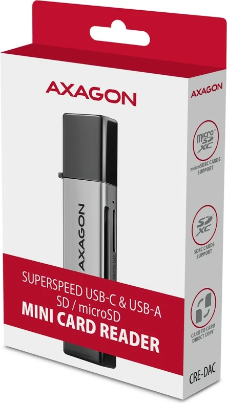 Lexues kartelash AXAGON CRE-DAC, USB 3.2 Gen 1, Type-C + Type-A, Gri