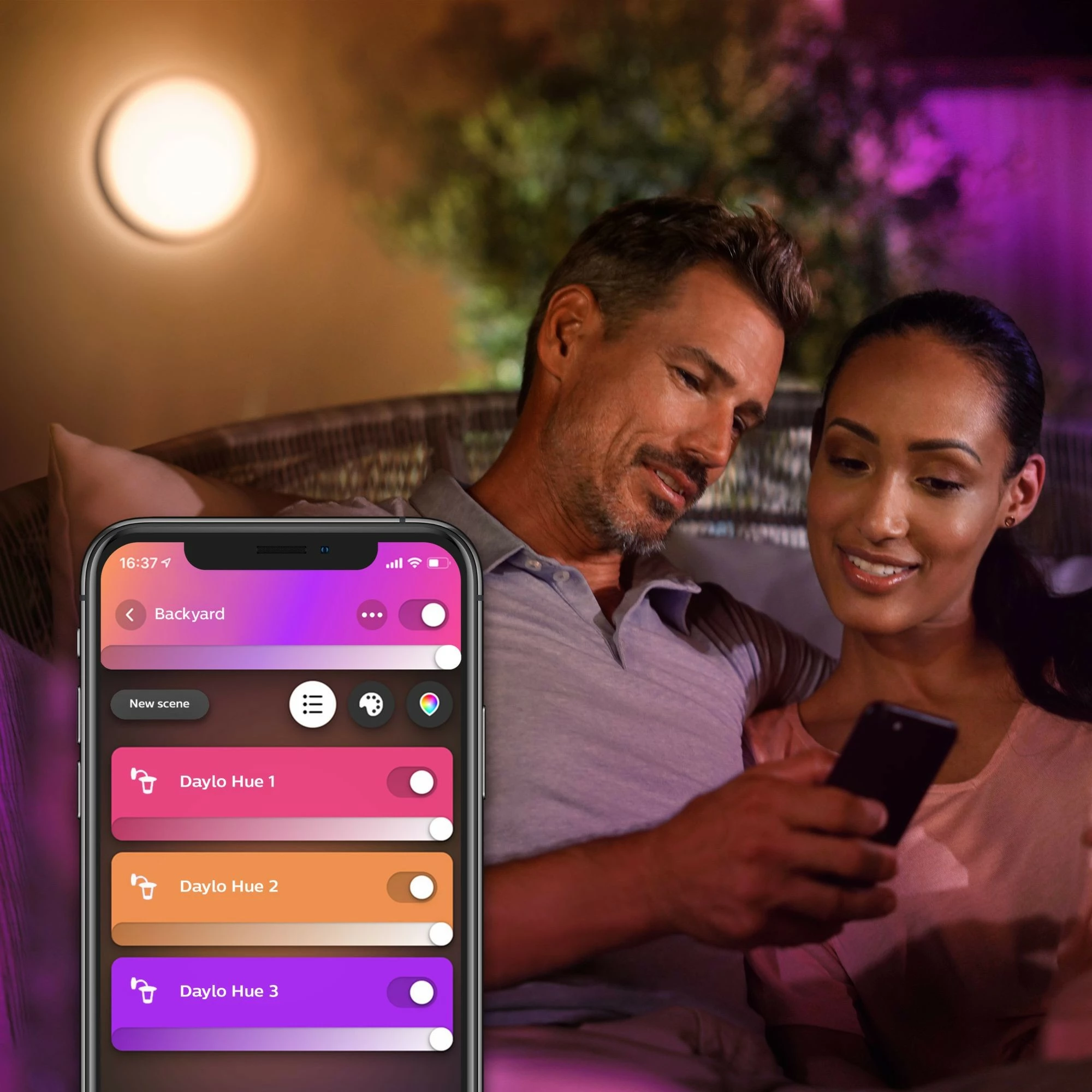 Dritë muri Philips Hue Daylo, LED, çelik inox, ngjyra të ndryshme