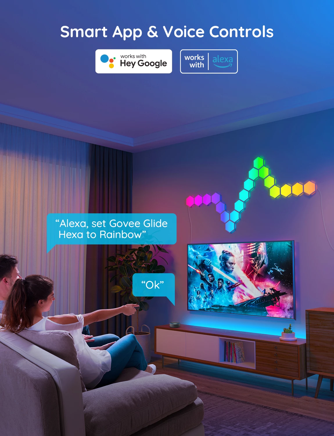 Panele drite LED smart Govee Glide Hexa, RGBIC, set 10 copë