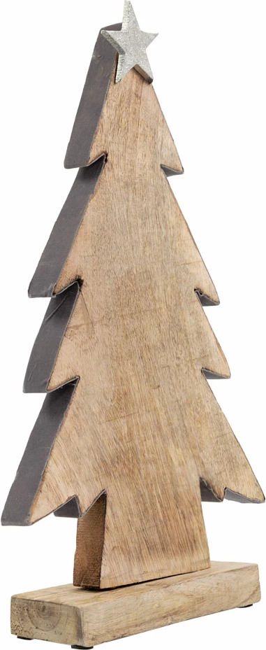 Dekoratë druri për Krishtlindje, pemë, natyrale-gri, 24x8x41 cm
