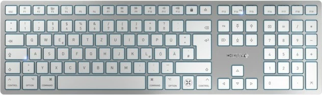 Tastierë Cherry KW 9100 SLIM për Mac, Wired & Wireless, USB + Bluetooth, QWERTZ, Argjendtë