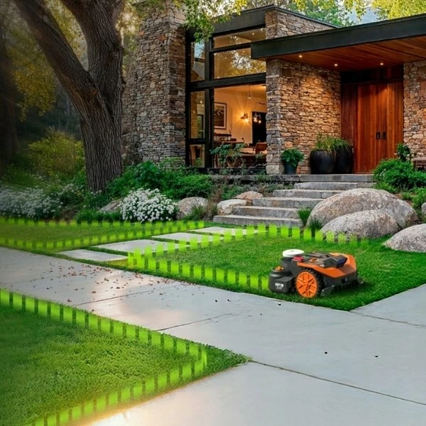 Robot kositës bari Worx Landroid Vision Cloud WR340E, 600 m², 4WD, kamerë stereo, RTK, bateri 20V 4.0Ah, zi/portokalli