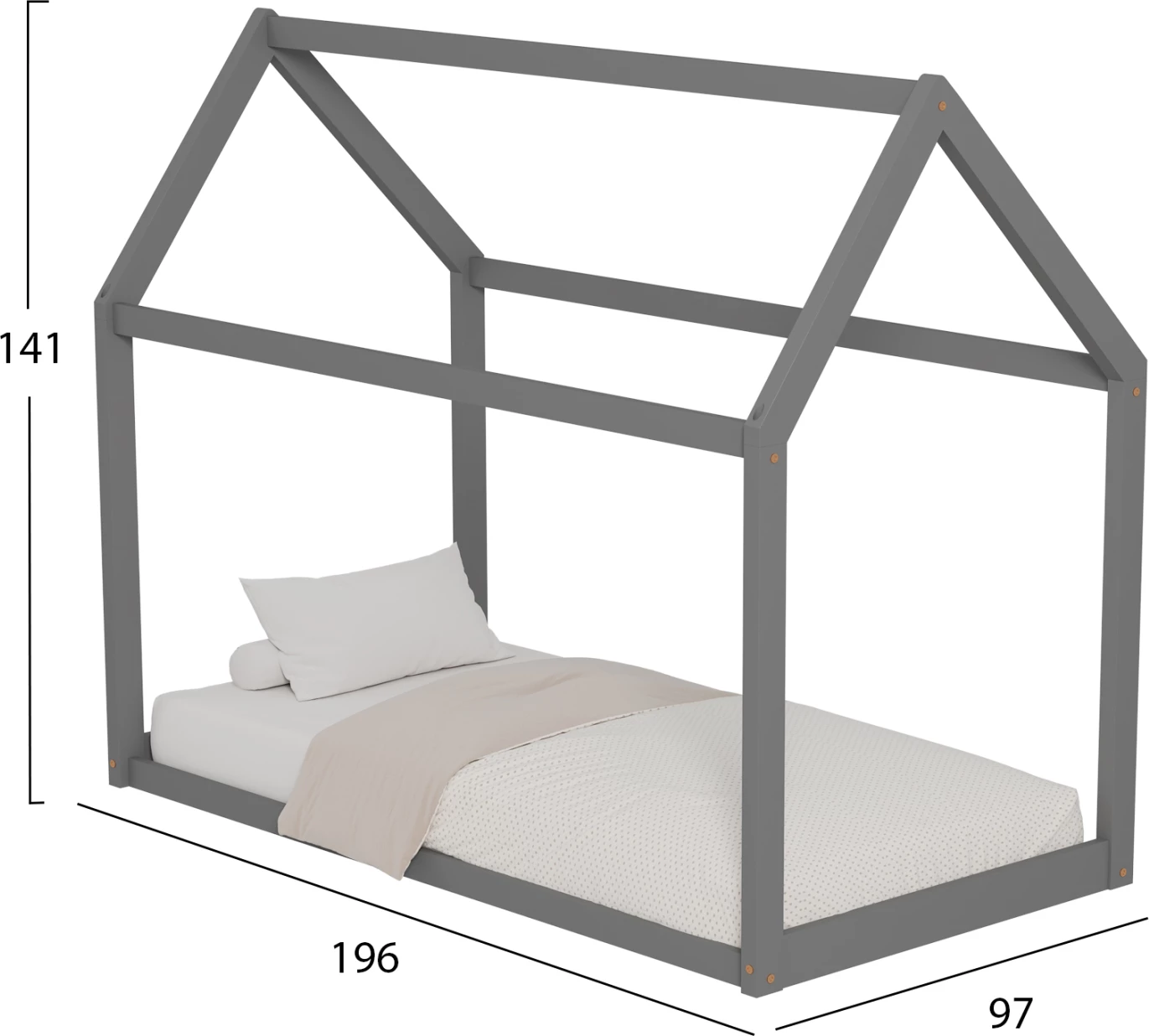 Krevat për fëmijë PEPE FH677.05 t.MONTESSORI DRU PISHË NGJYRË GRI - 190x90cm