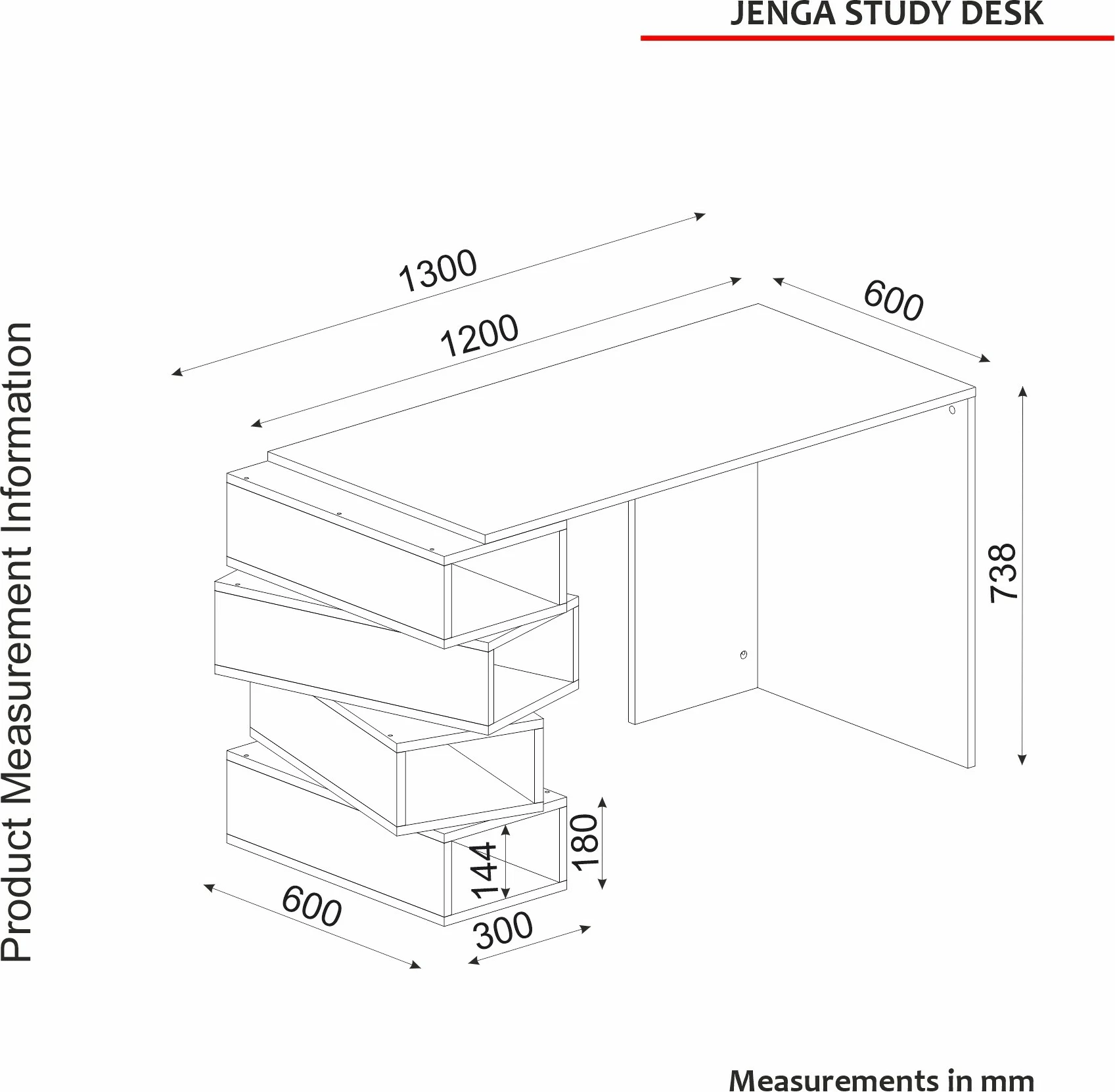 Tavolinë studimi Hanah Home, Jenga, e bardhë dhe arrë