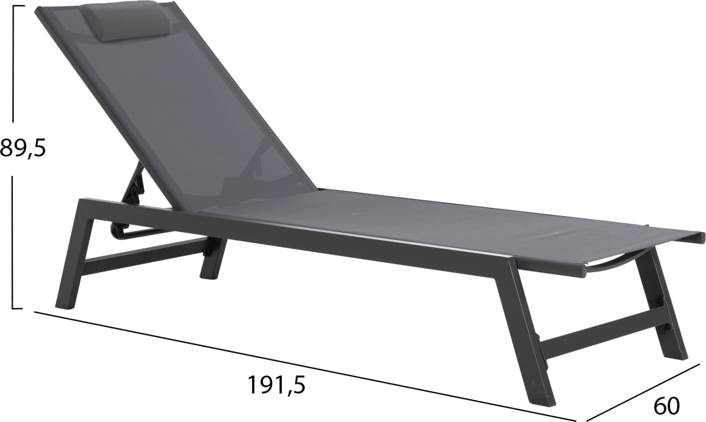 Shezlong alumini me mbështetëse koke RABIA FH5982.03 në antracit 191,5x60x89,5Hcm