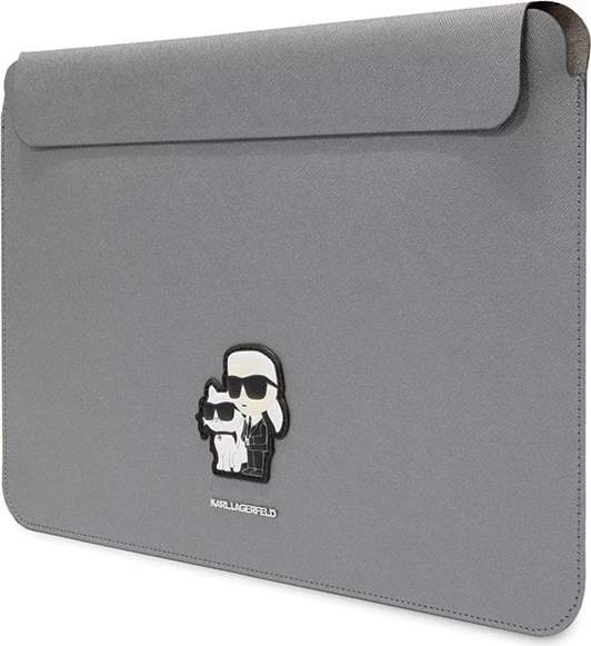 Mbështjellës Karl Lagerfeld Saffiano Karl&Choupette për laptop 16", argjendtë