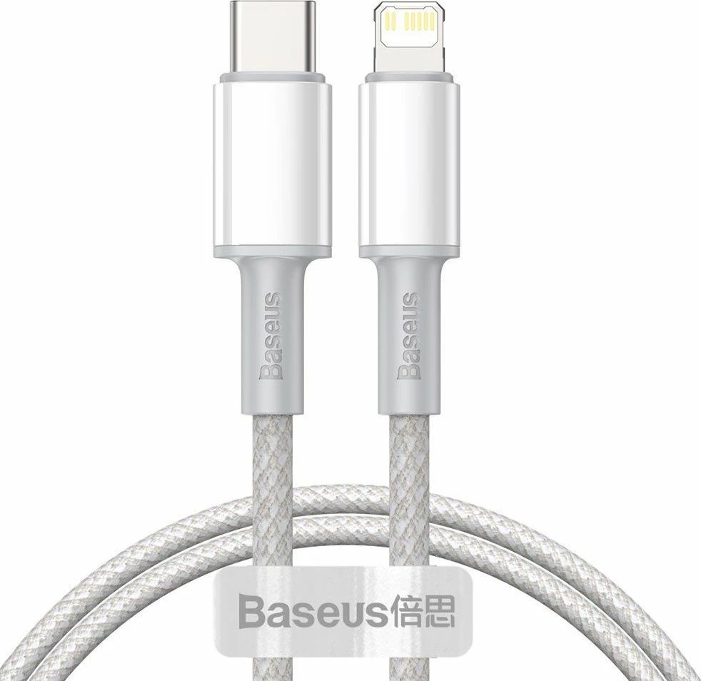 Kabllo Baseus USB-C në Lightning 1 m Power Delivery 20W, e bardhë, 1 copë