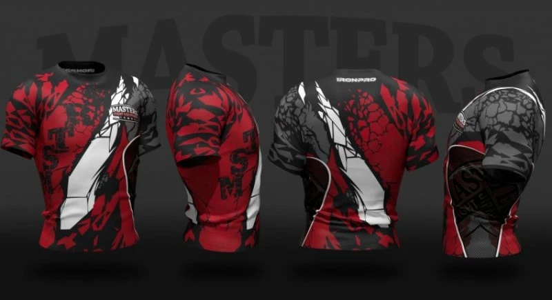 Maicë Masters për meshkuj, e zezë me të kuqe