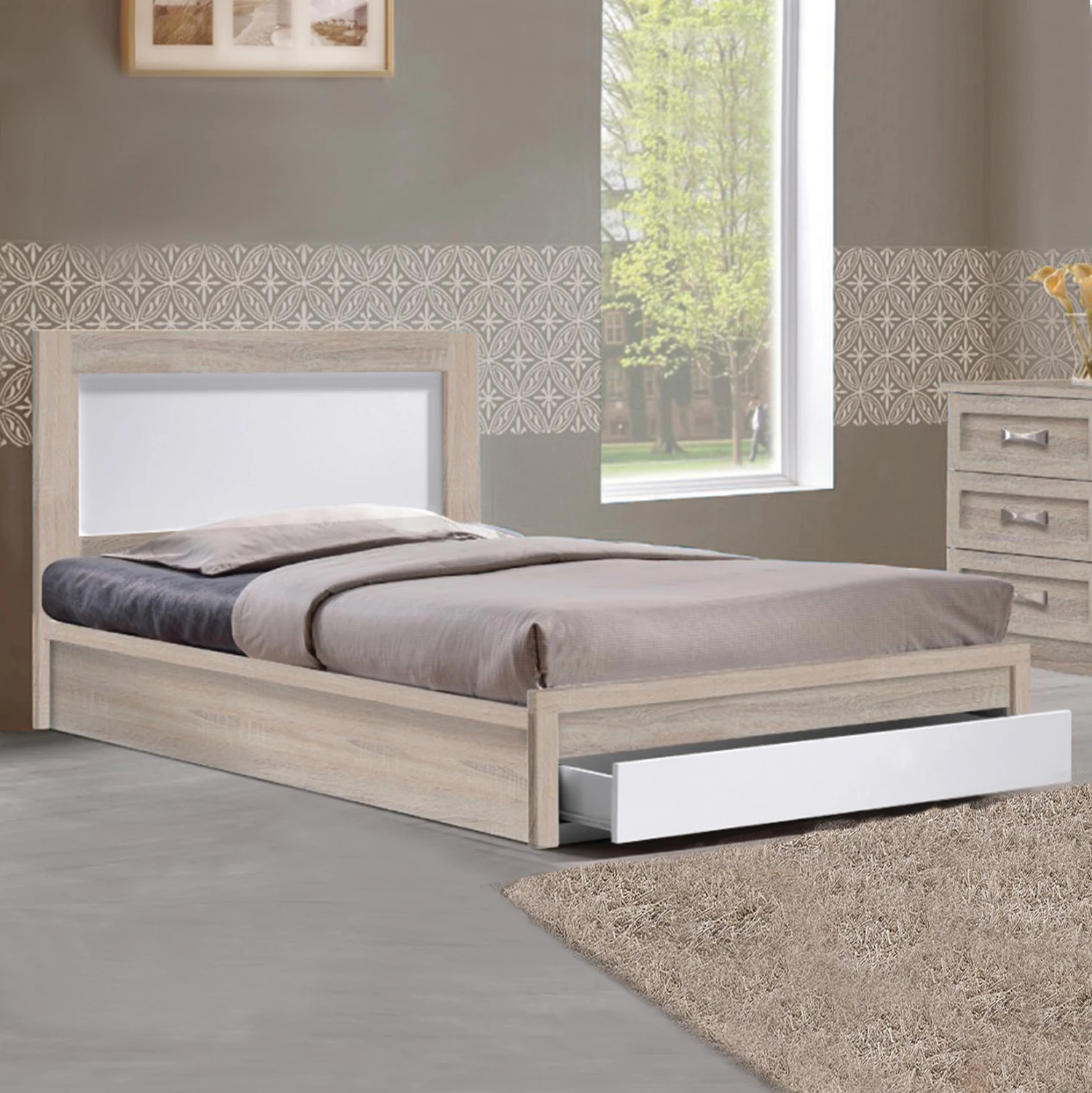 Krevat Melany FH346 me 1 sirtar sonoma/bardhë 90x190