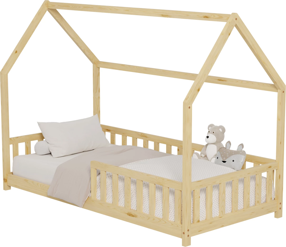 Krevat për fëmijë me gardh PHYLLIS FH679.01 t.MONTESSORI dru pishe i fortë në ngjyrë natyrale - 190x90cm