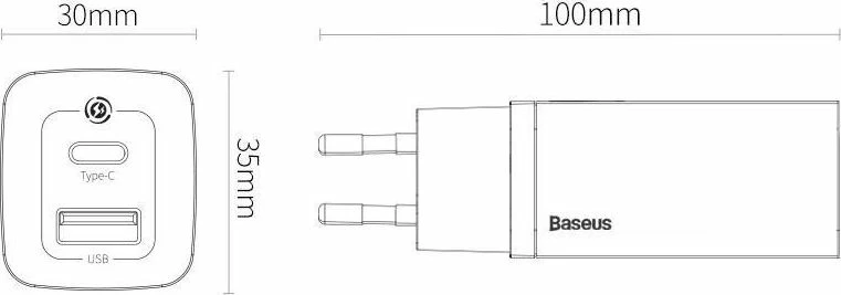 Karikues muri Baseus GaN2 Lite CCGAN2L-B02 65W 1x USB-C + 1x USB-A i bardhë
