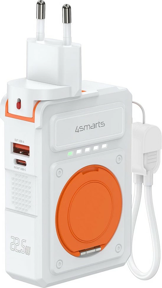 Karikues hibrid 6-në-1 4smarts, wireless powerbank, 22.5W, portokalli/bardhë