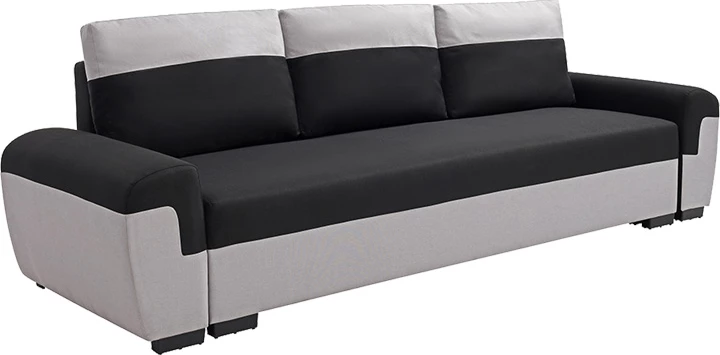 Krevate divan treshe Gaby, me hapësirë për magazinim, stof, ngjyrë e zezë-gri e çelët, 260x88x88cm