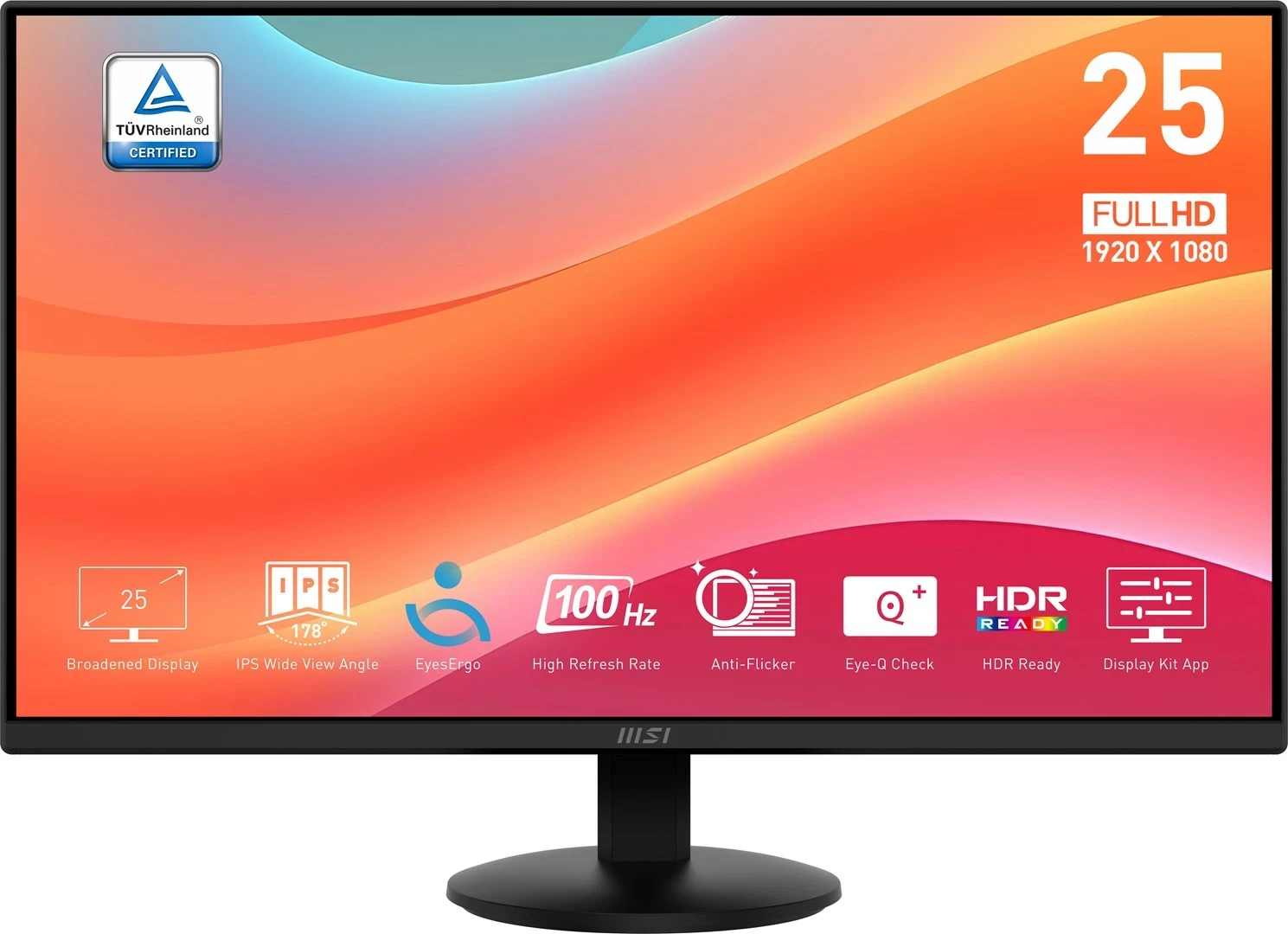 Monitor MSI PRO MP252L, 24.5", Full HD, LED, IPS, 100 Hz, Zi