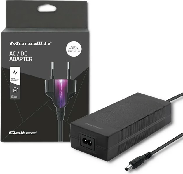 Furnizues energjie desktop Qoltec 50793, 72W, 24V, 3A, 5.5x2.5mm, me kabllo, zi