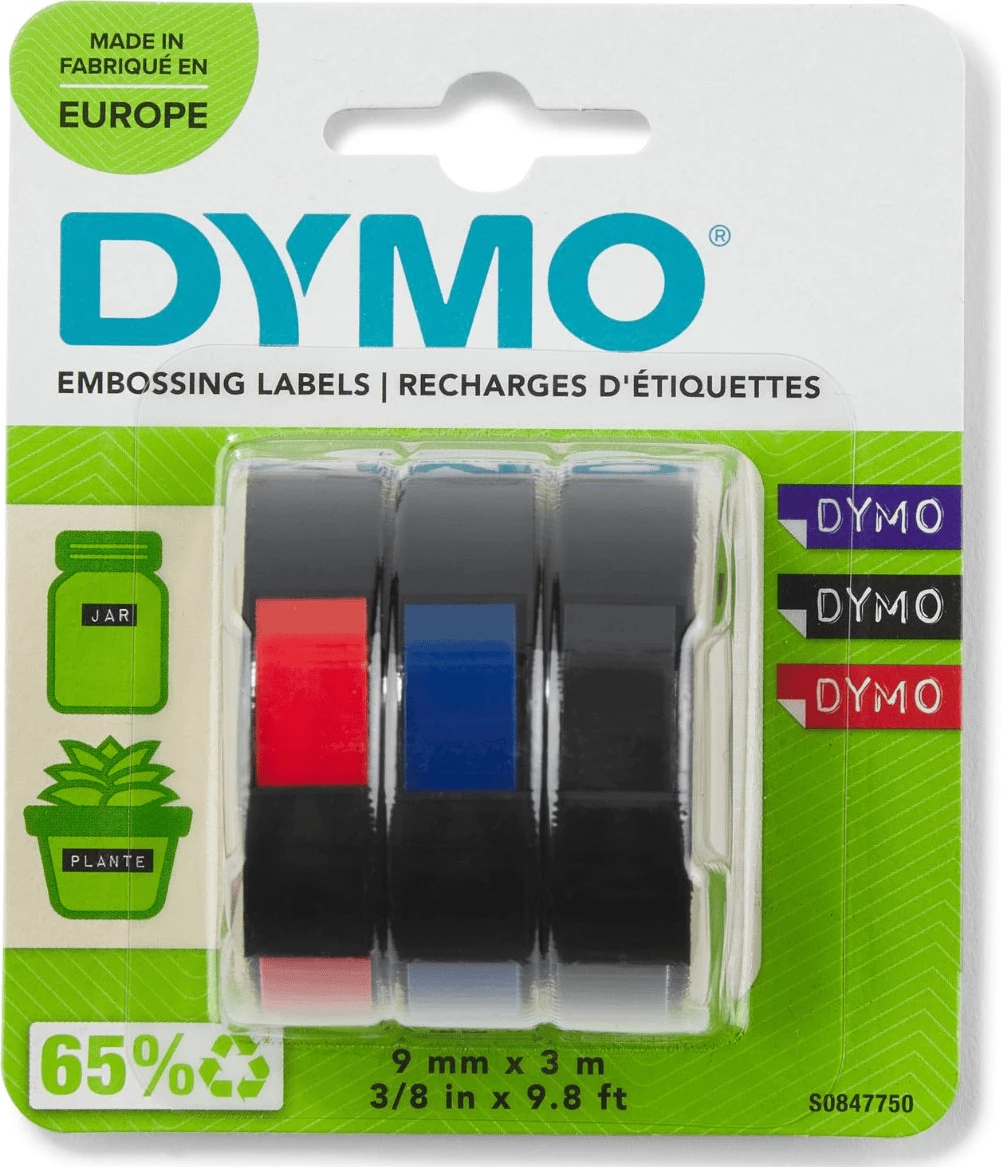 Shirit etiketime Dymo S0847750 9 mm x 3 m, zi/kuq, multipak