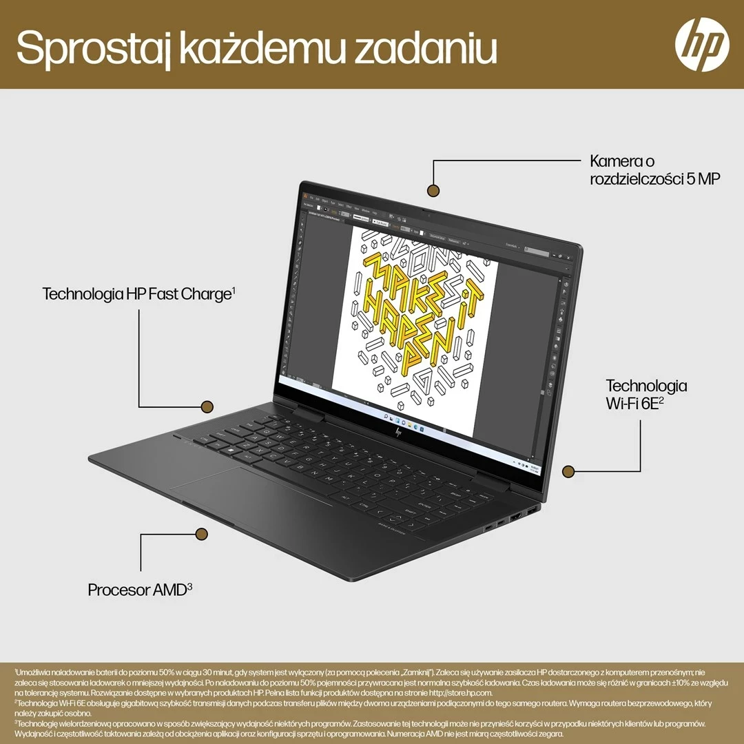 Laptop HP ENVY x360 15-FH0023DX, AMD Ryzen 7, 16 GB RAM, 512 GB SSD, Ekran me prekje 15.6", i zi