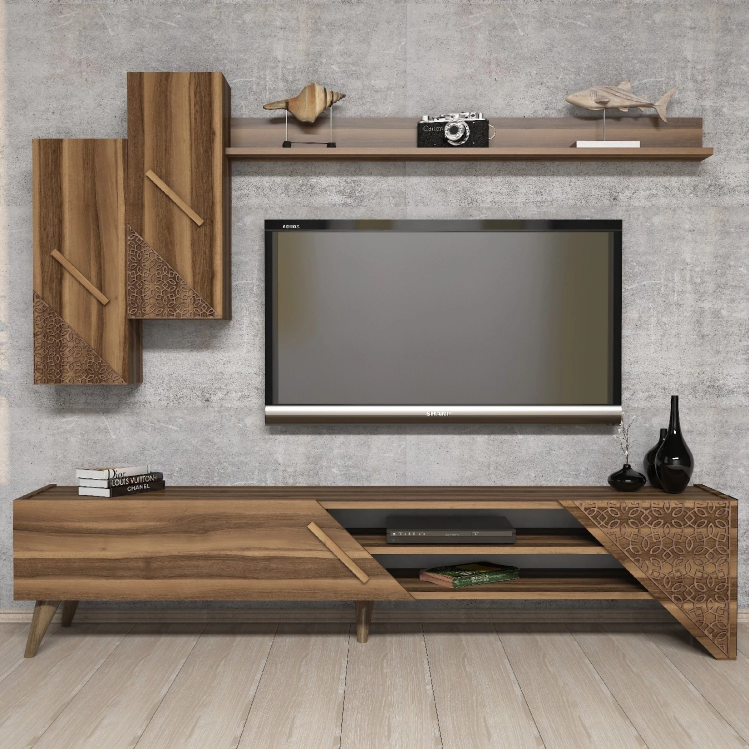 Mobilje TV kombo FH9514.02 melamin ngjyrë arre 180x37x40Hcm