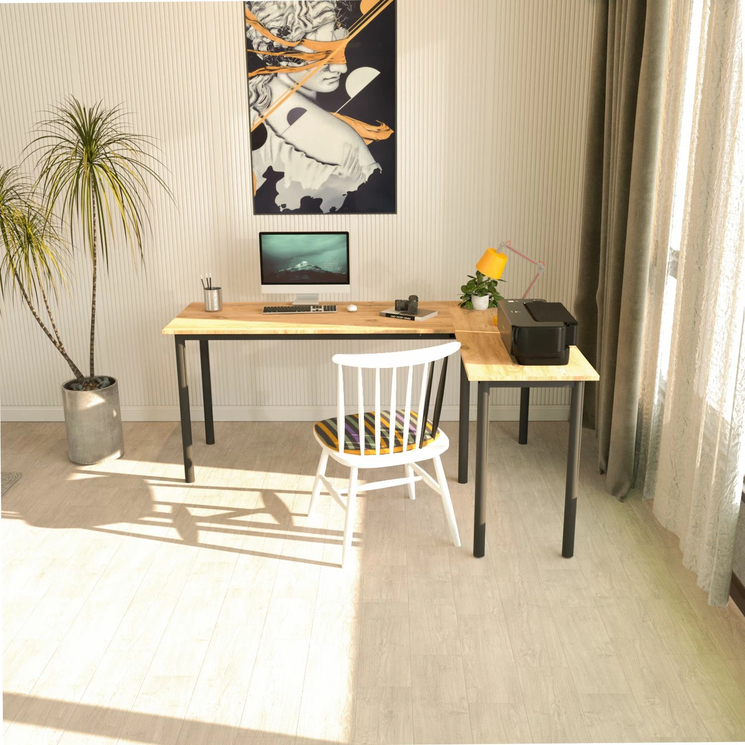 Tavolinë pune Hanah Home Viva L, e zezë, Atlantic Pine