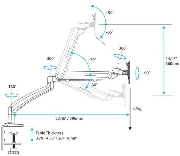 Krah monitori StarTech ARMSLIM, për 1 monitor, montim në tavolinë, 12-34 inç, 7 kg, i zi
