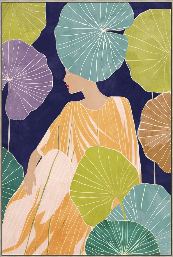 Pikturë dekorative Flower Lady, kanavacë, shumëngjyrëshe, dru natyral, 60x90x5cm