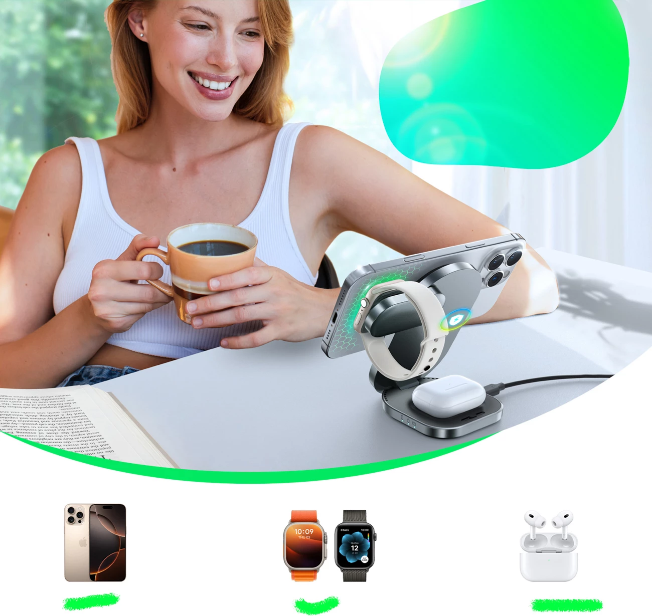 Karikues wireless 3-në-1 Joyroom JR-W17, Qi2, 15W, i zi