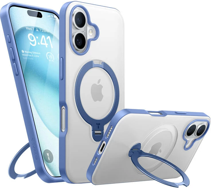Mbështjellës Torras Ostand Spin për iPhone 16, kaltër