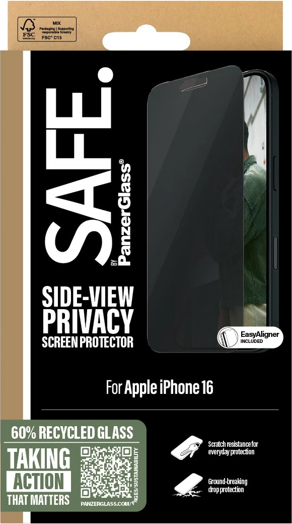 Mbrojtës ekrani PanzerGlass për iPhone 16/15, privatësi, transparent