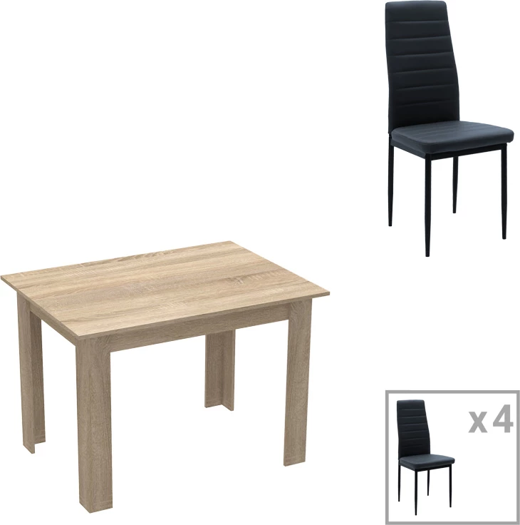 Set tavoline me karrige, 5 pjesë, Manka-Parker, ngjyrë e zezë-sonoma, 110x80x77cm