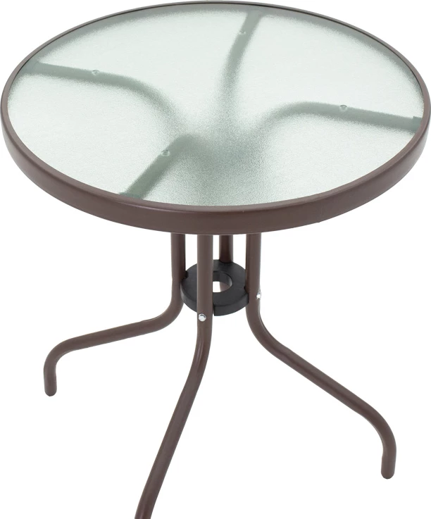 Tavolinë me karrige, ngjyrë kafe, metal dhe xham, Φ60x70cm