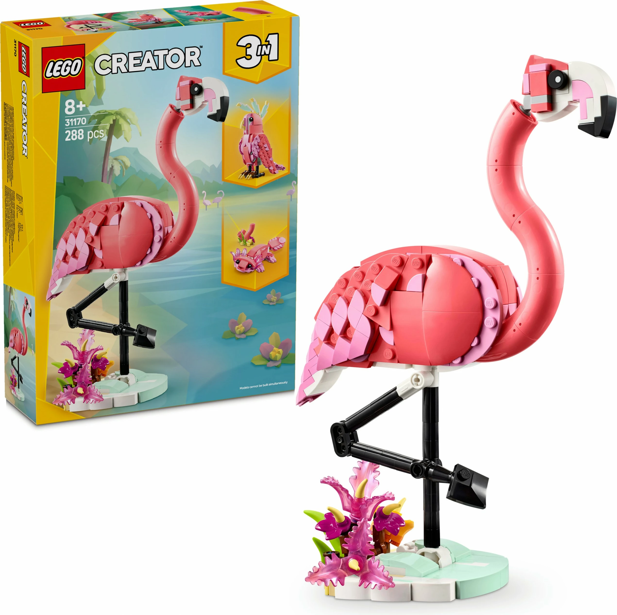 Set ndërtimi LEGO Wild Animals: Flamingo rozë, 288 pjesë, plastikë, 8+ vjeç, shumëngjyrësh