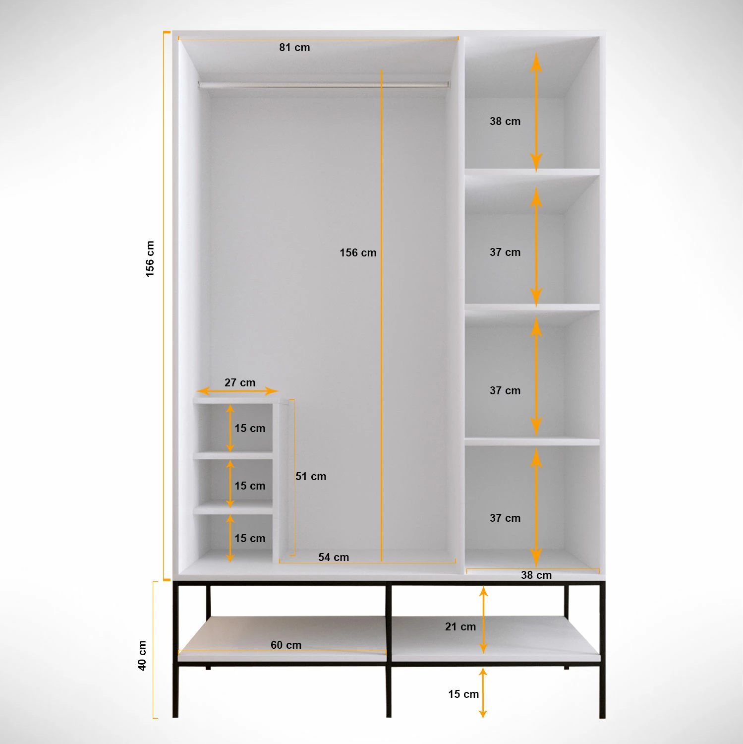 Dollap Hanah Home Martin 3, i bardhë, i zi, detaje të arta