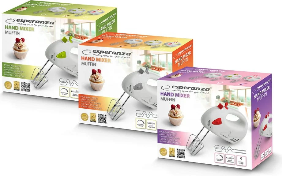 Mikseri dorës Esperanza EKM007WE, Gri dhe Bardhë, 150 W