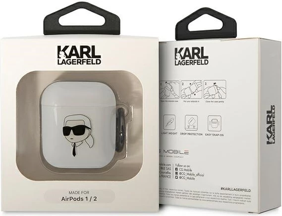 Mbështjellës Karl Lagerfeld KLA2HNIKTCT për AirPods 1/2, transparent, me unazë