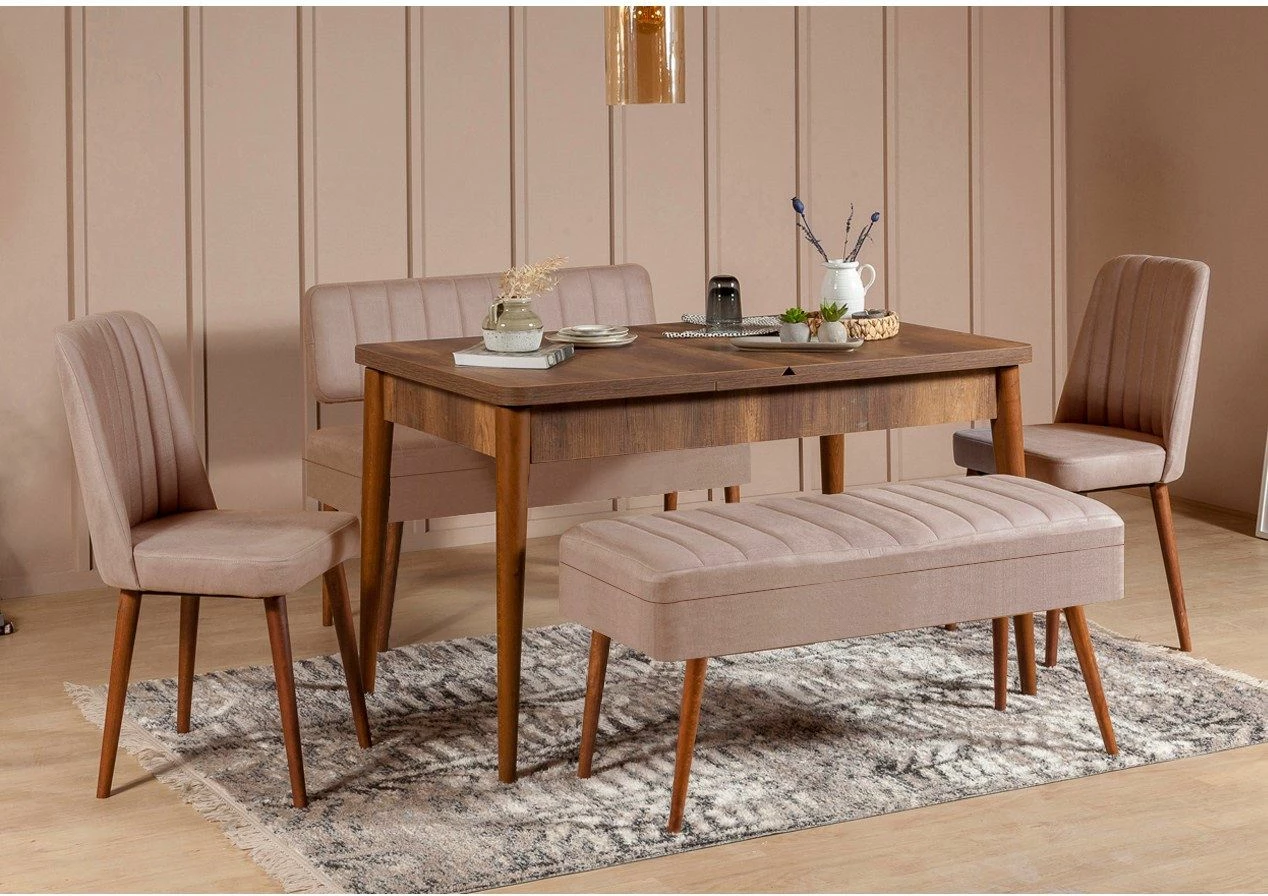 Set tavoline me karrige, zgjatshme, 5 pjesë, Skye Decor, Vina 0900-4, ngjyrë arre, gur