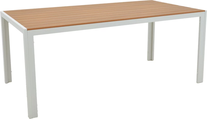 Tavolinë me karrige për terasë Nares-Azelie B set prej 7 copë ngjyrë e bardhë alumini dhe dru i përbërë në hije natyrale 180x90x72.5cm