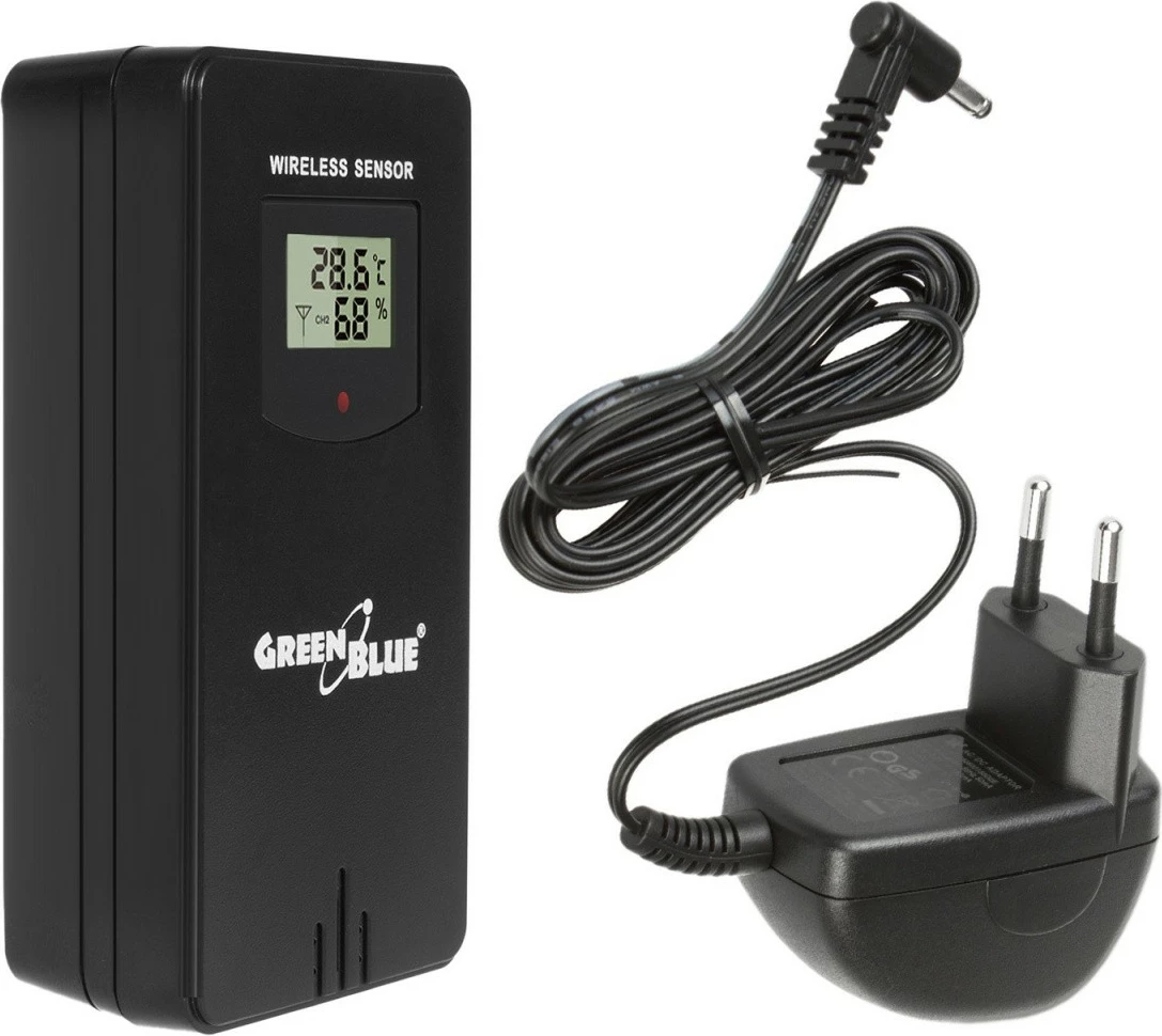 Stacion moti pa tela GreenBlue GB540N me indikator komoditeti, matje lagështie, fazat e hënës, orë DCF, zi