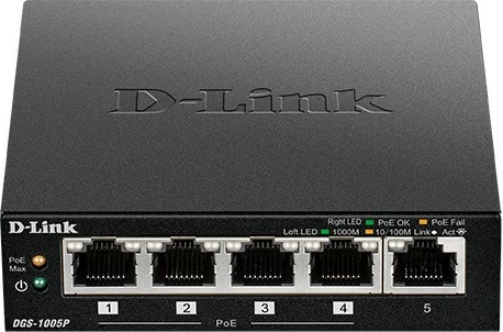 Switch D-Link DGS-1005P/E, 5 porta, Gigabit, PoE, metalik