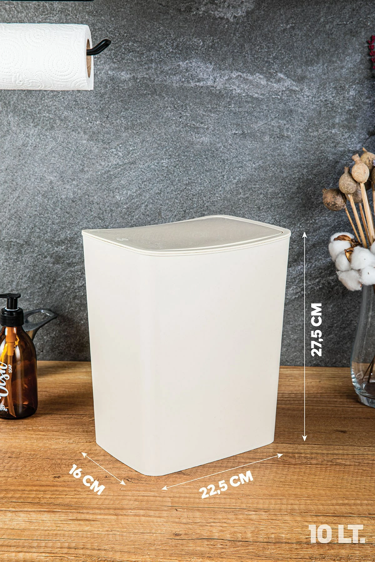 Kosh mbeturinash, ngjyrë krem, Hermia Concept, TRN-183-02, 22.5x16x27.5 cm, 10L