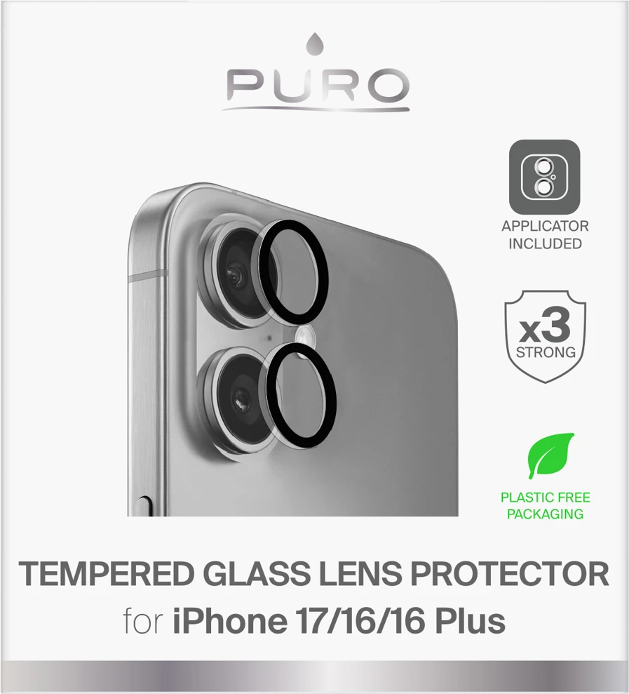 Xhama të temperuar për lente kamere, Puro Individual, për iPhone 17 / iPhone 16 / iPhone 16 Plus