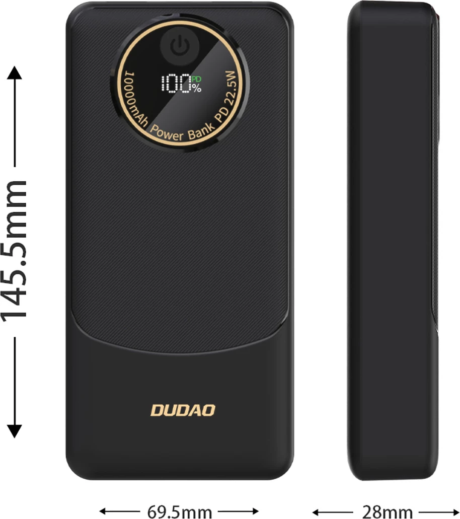 Bateri e jashtme Dudao K12Pro 20000mAh 22.5W PD, 2x USB-A + USB-C, e zezë