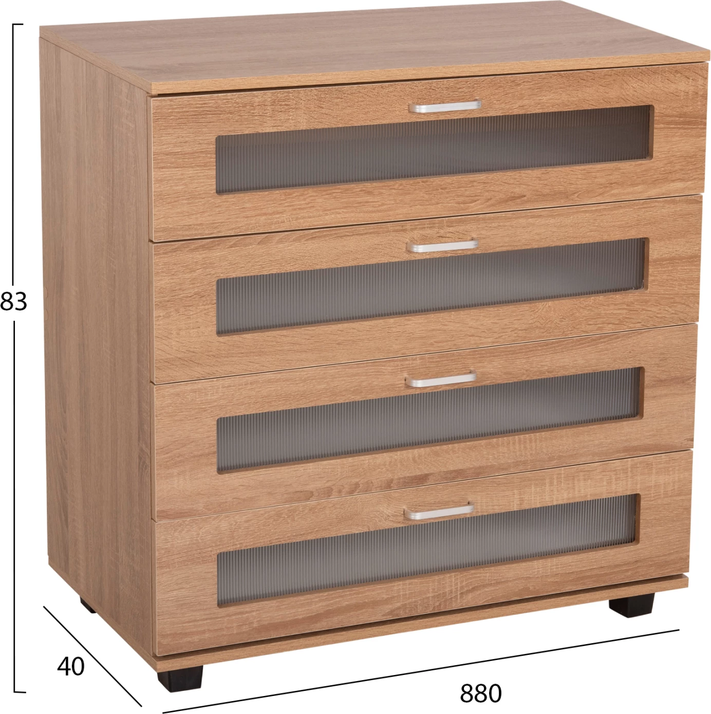 Komodinë THORGAN FH9880.01 melaminë në ngjyrë SONOMA-4 sirtarë 80Χ40Χ83Hcm