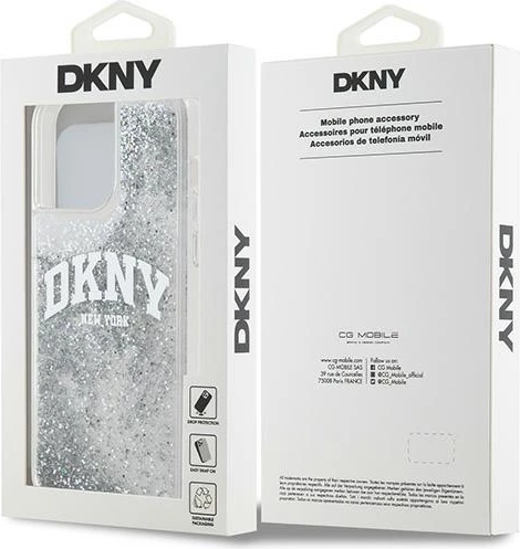 Mbështjellës DKNY Liquid Glitter Big Logo për iPhone 15 Pro, Bardhë