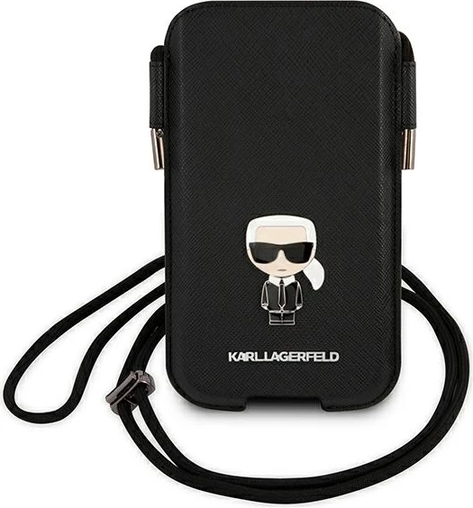 Mbështjellës telefon Karl Lagerfeld Saffiano Ikonik, 6.7", eko lëkurë, i zi