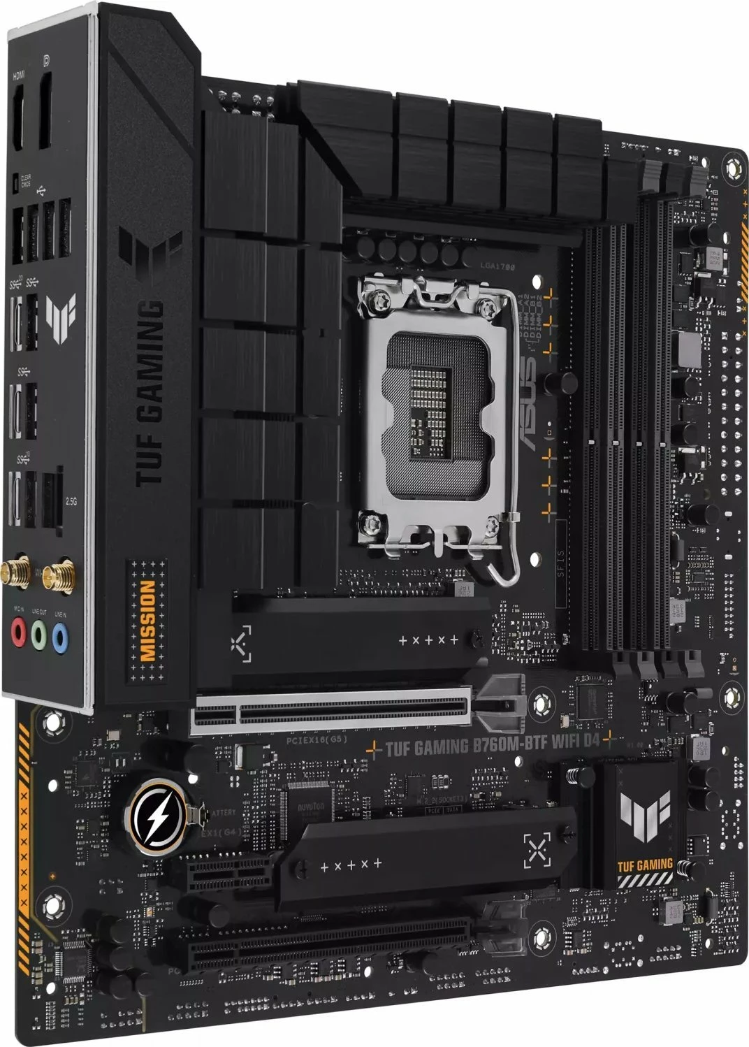 Pllakë amë Asus TUF Gaming B760M-BTF WIFI D4, mATX, DDR4, WiFi 6, 2.5GbE, e zezë