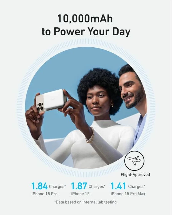 Power bank magnetik ANKER MagGo A1664H21 10000mAh, karikim pa kabllo Qi2 15W, USB-C 30W, Slim, i bardhë