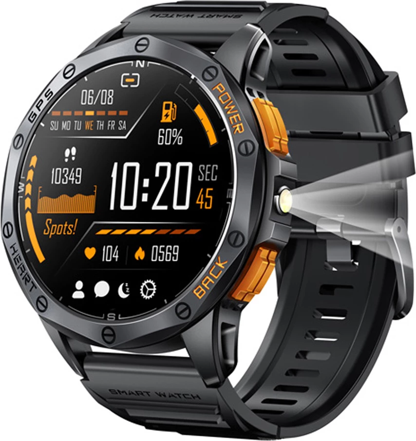 Smartwatch Moye Nav X Pro GPS 1.43\" AMOLED IP68 Bluetooth 5.3, e zezë/portokalli