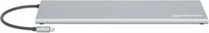 Docking station MANHATTAN USB-C 11in1 MST, për 3 monitorë, argjend