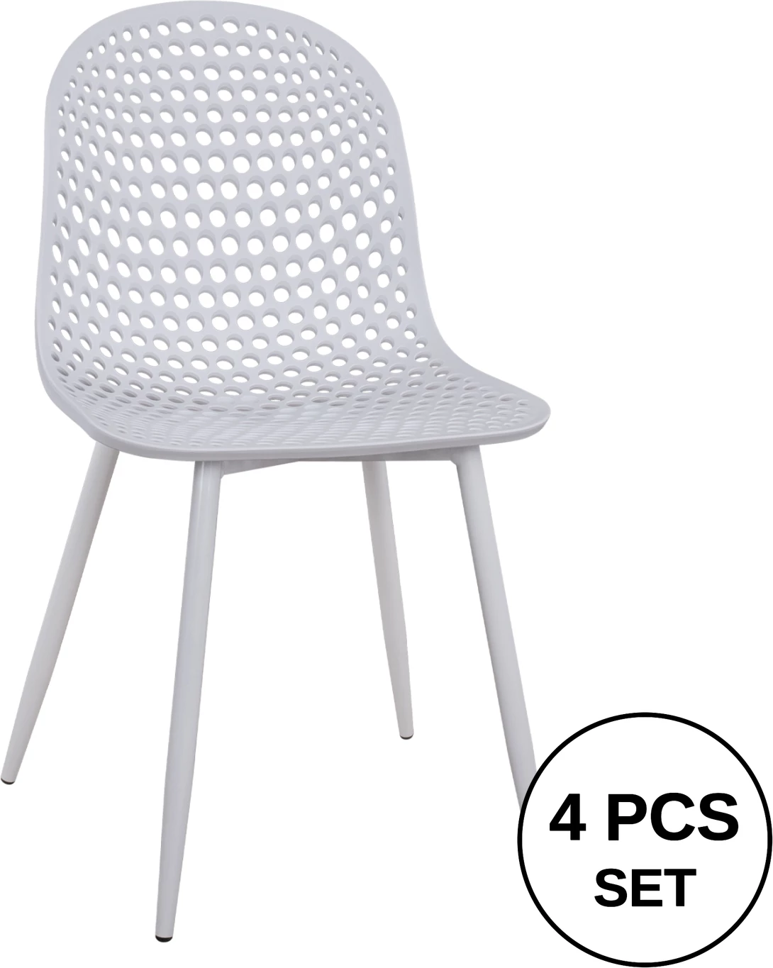 Karrige polipropileni Milana FH8512.01 e bardhë me këmbë metalike 47x58x84 cm, set prej 4 copë